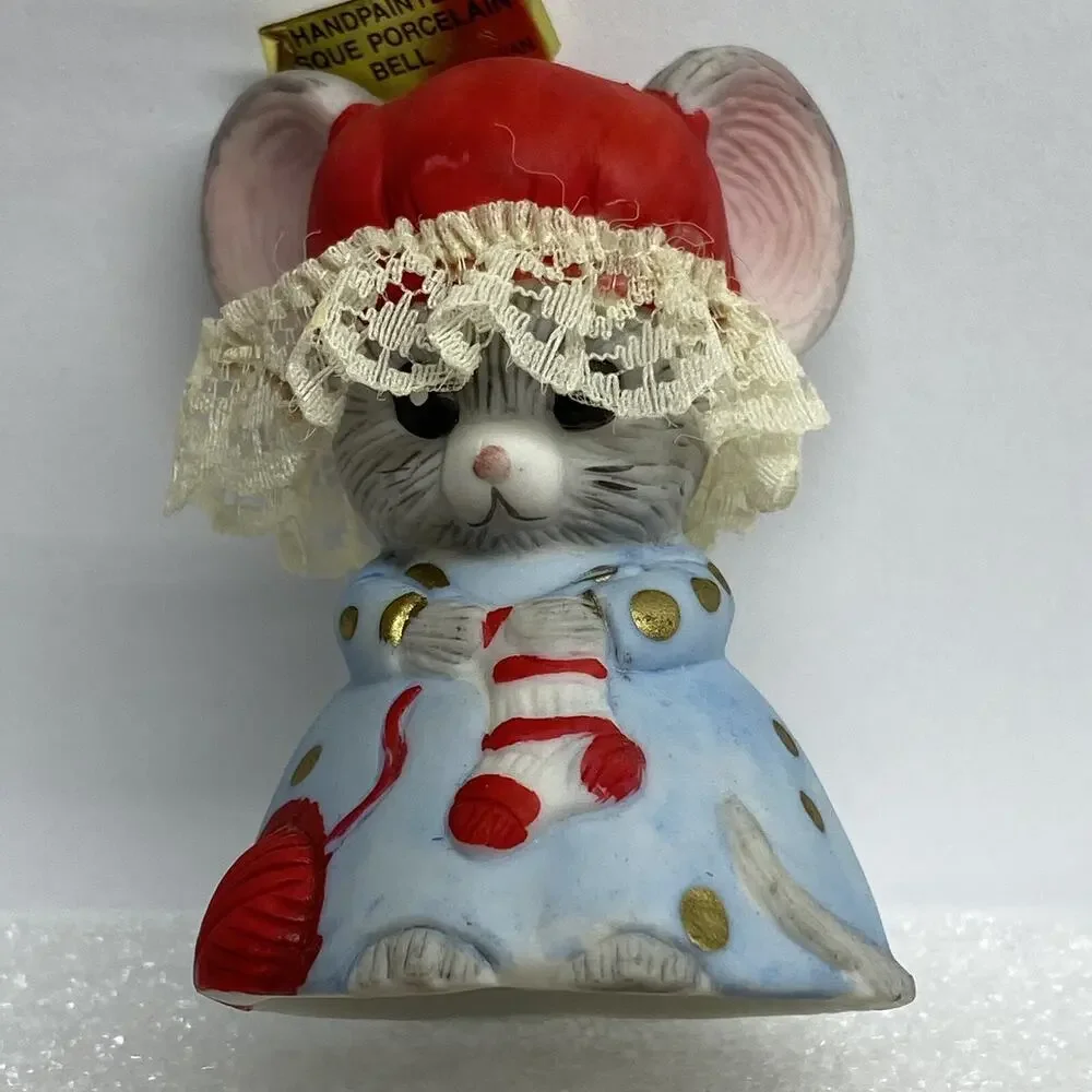 2 Lil Chimers Mice Mouse Bells Ornaments Vintage Shelf Sitters Christmas Decor
